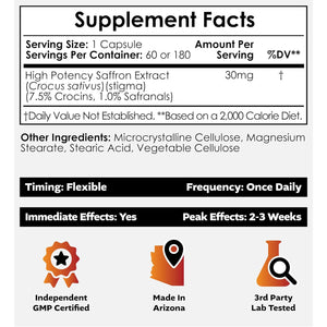 Nootropics Depot High Potency Saffron Extract Capsules | 30Mg | Minimum 7.5% Crocins and 1% Safranals | Crocus Sativus | 60 Ct