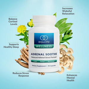 Equilife Adrenal Support Supplement with Ashwagandha and L-Theanine - Sleep & Cortisol Support, Mental Health Support, Supplements for Men & Women, Gluten Free, Vegan, Dairy Free, Non GMO, 90 Capsules