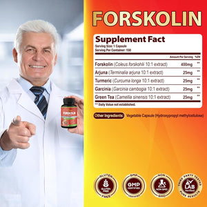 Cadane Forskolin Supplements - 5In1 with Turmeric Curcumin, Arjuna, Garcinia Cambogia, and Green Tea - 5 Month Supply - 150 Capsules