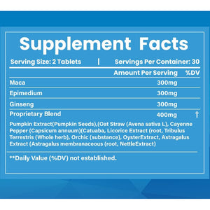 New Male Enhancing Supplement, Designed to Be Fast Acting for Blood Flow to Gain Length & Girth + Stamina, Maca, Epimedium, and Other Natural Ingredients, 3Rd Party Tested Supplement 60 Tablets