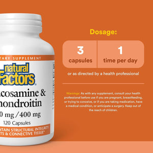 Natural Factors, Glucosamine & Chondroitin, Supports Healthy Joints and Connective Tissue, 120 Capsules