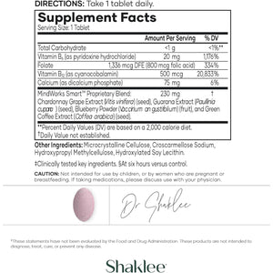 Shaklee Mindworks® - Brain Health Supplement for Brain Sharpness & Focus - Supported Nutrients & Extracts - Chardonnay Grape Seed Polyphenols, Guarana Extract, Vitamins B6, B12, Folate - 30 Tablets