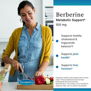 Euromedica Berberine 500 Mg - Brain & Liver Health Support Supplement - Dietary Supplement with Indian Barberry Root Extract - Vegan Capsules for Metabolic Health Support - 60 Capsules
