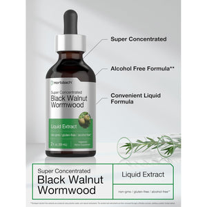 Horbäach Black Walnut Hull Wormwood Extract Tincture | 2 Fl Oz | Alcohol Free Liquid | Vegetarian, Non-Gmo & Gluten Free Supplement