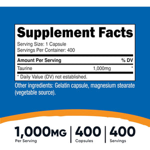 Nutricost Taurine 1000Mg, 400 Capsules