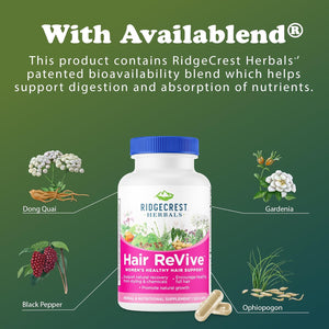 Ridgecrest Herbals Hair Revive, Nutritional Hair Supplement with Vitamin C, Biotin (6000Mcg), Zinc, and Copper, Hair Vitamins for Women to Support Healthy Hair, Skin, and Nails (120 Caps, 30 Servings)