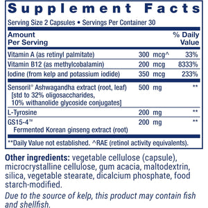 Life Extension Thyroid Support Complex - Thyroid Health Support Supplement with Vitamins A, B, Iodine, Magnesium, L-Tyrosine, Ashwagandha & Ginseng for Energy – Non-Gmo, Gluten-Free - 60 Capsules