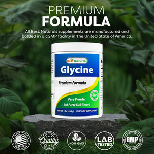 Best Naturals Glycine Powder 1 LB - Neurotransmitter & Relaxation Support