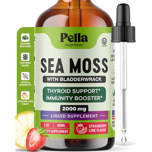 Pella Nutrition Sea Moss Drops with Bladderwrack – 4X Faster Absorption than Irish Sea Moss Gel Superfood, Gummies, and Capsules – Digestive & Immune Support Supplement (Strawberry Lime, 60Ml)
