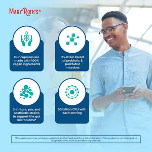 MARYRUTH'S 3-In-1 Probiotics for Digestive Health | Prebiotic & Postbiotic | Gut Health Supplement for Women & Men | 23 Unique Strains | Immune Support | 50 Billion CFU | 30 Servings
