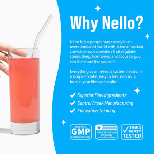 Nello Supercalm Powdered Drink Mix, Cortisol Reducer and Sleep Aid Supplement, L Theanine, Ksm-66 Ashwagandha, Magnesium Glycinate, Vitamin D 3, No Sugar, Non GMO, on the Go, 20 Ct, Raspberry Lemonade