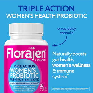 Florajen Women’S Probiotic - Prebiotic + Probiotic + Postbiotic for Digestive & Immune Support - Bloating & Constipation Relief - Vegan, Gluten-Free, Non-Gmo Daily Gut Health Support - 30 Capsules