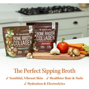 Vitauthority Bone Broth Collagen Delicious Chicken Noodle Flavored - Packed with 16G of Protein & Types I, II, III - Nourishes Skin, Hair, Nails, Joints, & Gut - Beef Bonebroth