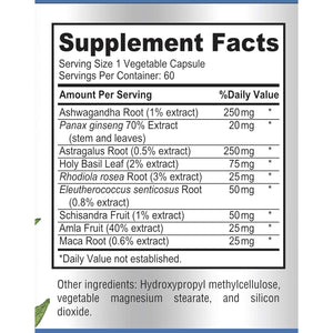 Adaptogen Stress Relief Immune Support Formula - Adaptogenic Adrenal Support with Ashwagandha, Astragalus, Ginseng, Holy Basil, Rhodiola, Amla, Maca, Schisandra, Non-Gmo - 60 Capsules