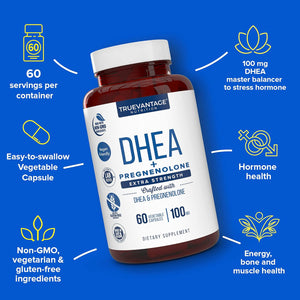 Truevantage Nutrition DHEA 100 Mg with Pregnenolone 60 Mg – Vegetable Capsules, Non-Gmo