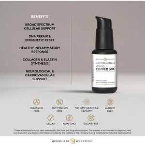 Quicksilver Scientific Oral Liposomal Copper GHK - Oral Liposomal Supplement for Collagen Support - Vegan, Gluten-Free, Sugar-Free & Non-Gmo - 1 Fl Oz (30 Servings)