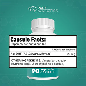 Pure Nootropics 7,8-DHF (7,8-Dihydroxyflavone) Capsules | 25 Mg | 90 Vegetarian Capsules
