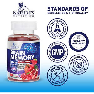 Brain Supplements for Memory & Focus Gummies - Brain Health Clarity with B6 B12 & Phosphatidylserine - Natural Nootropics Cognitive Concentration & Alertness Support Vitamins - 60 Vegan Gummies