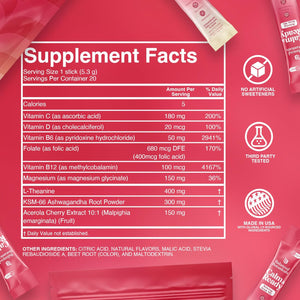 Calm and Ready Powder Mix, Cortisol Reducer* Sleep & Relaxation Aid, Magnesium Glycinate, Ashwagandha KSM-66, L-Theanine, Tart Cherry, Sugar Free, 20 Packets, Strawberry Pinacolada