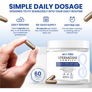 Spermidine Supplements for Men and Women–10 Mg Spermidine Hcl Complex with TMG & Organic Berry Antioxidants–Cellular Health Support–60 Capsules (60-Day Supply) for Healthy Aging & Longevity