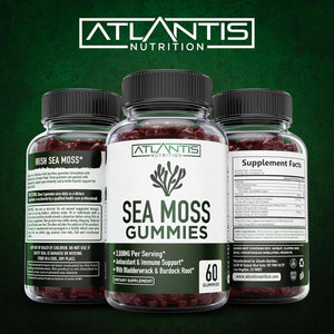 Irish Sea Moss Gummies - 3000MG - Formulated W/ Irish Sea Moss, Bladderwrack & Burdock Root, Contain Essential Vitamin & Mineral - Antioxidant-Rich Superfood Supplement, 60 Sea Moss Gummies for Adults