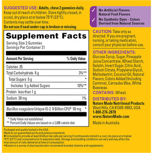 Nature Made Probiotics, Probiotics for Women and Men 8 Billion CFU per 2 Gummies, 42 Probiotic Gummies, 21 Day Supply