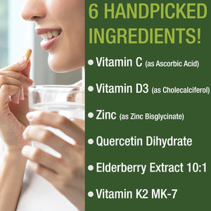 Peak Performance Immune Support Supplement - 6 Top Ingredients Vitamin D3 K2, Vitamin C, Elderberry, Zinc, Quercetin - Includes 5000 IU Vitamin D - Immunity Capsules - Supplements for Women and Men