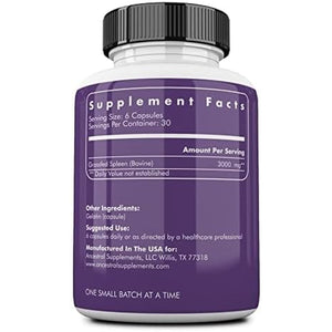 Ancestral Supplements Grass Fed Beef Spleen Supplement, 3000Mg Beef Organ Spleen Support Formula Promotes Digestive, Immune, Iron, Energy and Allergy Health, Non GMO, 180 Capsules