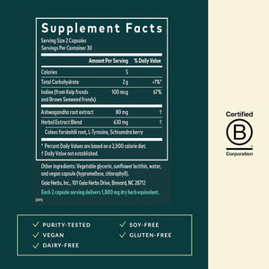 Gaia Herbs Thyroid Support - Made with Ashwagandha, Kelp, Brown Seaweed & Schisandra to Support Healthy Metabolic Balance & Overall Well-Being* - 60 Vegan Liquid Phyto-Caps (30 Servings)