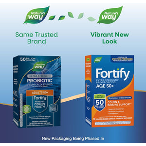 Nature'S Way Fortify Extra Strength(1) Probiotic Adults 50+, 50 Billion Live Cultures, Prebiotics, Probiotics for Digestive Health*, Immune Support*, Colon Health*, 30 Capsules