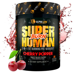 ALPHA LION Superhuman Burn – 2 in 1 Metabolism Booster Pre Workout and Thermogenic Fat Burner for Men – Appetite Suppressant and Weight Loss Supplement (21 Servings, Sweet Black Cherry Flavor)