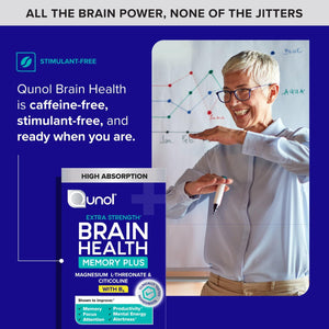 Qunol Brain Health Memory plus with B6, Magnesium L-Threonate & Citicoline, Clinically Tested Ingredients to Improve Memory, Focus, Attention and Productivity, 90 Count