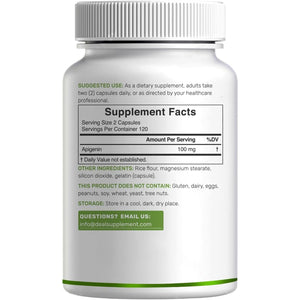 Apigenin, 100Mg per Serving, 240 Capsules – Raw Plant Extract from Chamomile Flower – Active Bioflavonoids & Antioxidants – Sleep & Relaxation Supplement – Non-Gmo