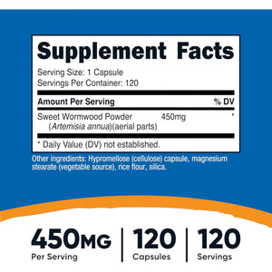 Nutricost Wormwood Capsules 450Mg 120 Capsules - Vegetarian Caps, Gluten Free and Non-Gmo