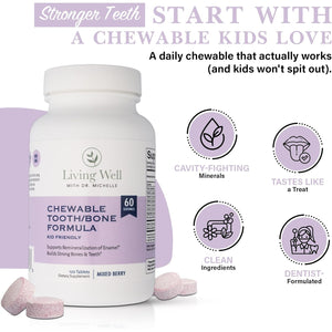 Living Well Kids Calcium & Tooth Support – Chewable Bone Health Vitamins with D3 + K2, Magnesium & Zinc – Strong Teeth & Enamel Defense – Berry Flavor – Fluoride-Free, Non-Gmo