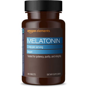 Amazon Elements Melatonin, 3Mg, Vegan, Unflavored, 260 Tablets, 8 Month Supply (Packaging May Vary)