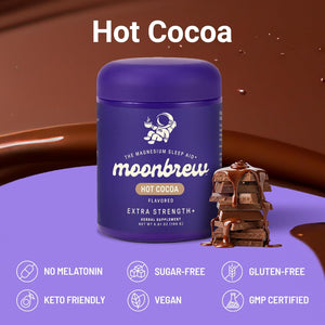 Moonbrew Nighttime Extra Strength Magnesium Hot Cocoa, Natural Sleep Aid Drink Mix for Adults - Calming Melatonin-Free Sleep Support - Hot Chocolate Powder with L-Theanine & Zinc Glycinate