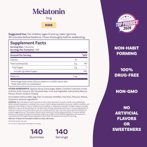 Natrol Kids Melatonin Gummies 1Mg, Children'S Melatonin for Restful Sleep, 140 Raspberry-Flavored Sleep Gummies, 140 Day Supply