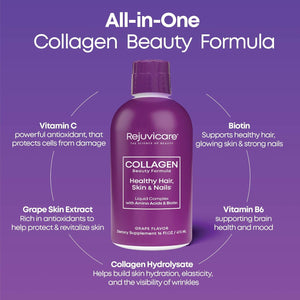 Rejuvicare Liquid Collagen Beauty Formula with Amino Acids, Protein and Biotin, Delicious Grape Flavor, Purple 16 Oz ,32 Servings