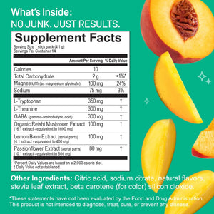 Third Nature Calm Powdered Drink Mix for Stress Support, Relaxation, Healthy Cortisol & Focus - No Sugar, Non-Gmo On-The-Go Calming Drink with Magnesium Glycinate, GABA, Peach Mango, 14 Stick Packs
