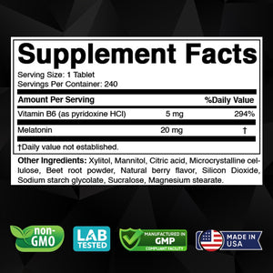 Vitabod Melatonin 20 Mg - 240 Fast Dissolve Tablets - Drug Free - Natural Berry Flavor - Vegetarian, Non-Gmo, Gluten Free 240 Count (Pack of 1) (240 Count (Pack of 1))