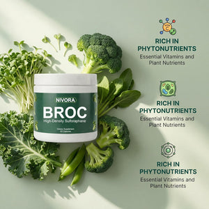 Nivora Broc High-Density Sulforaphane Supplement from Broccoli Sprouts – Immunity Support | Plant-Based Antioxidant Supplement | Supports Cellular Wellness & Overall Vitality