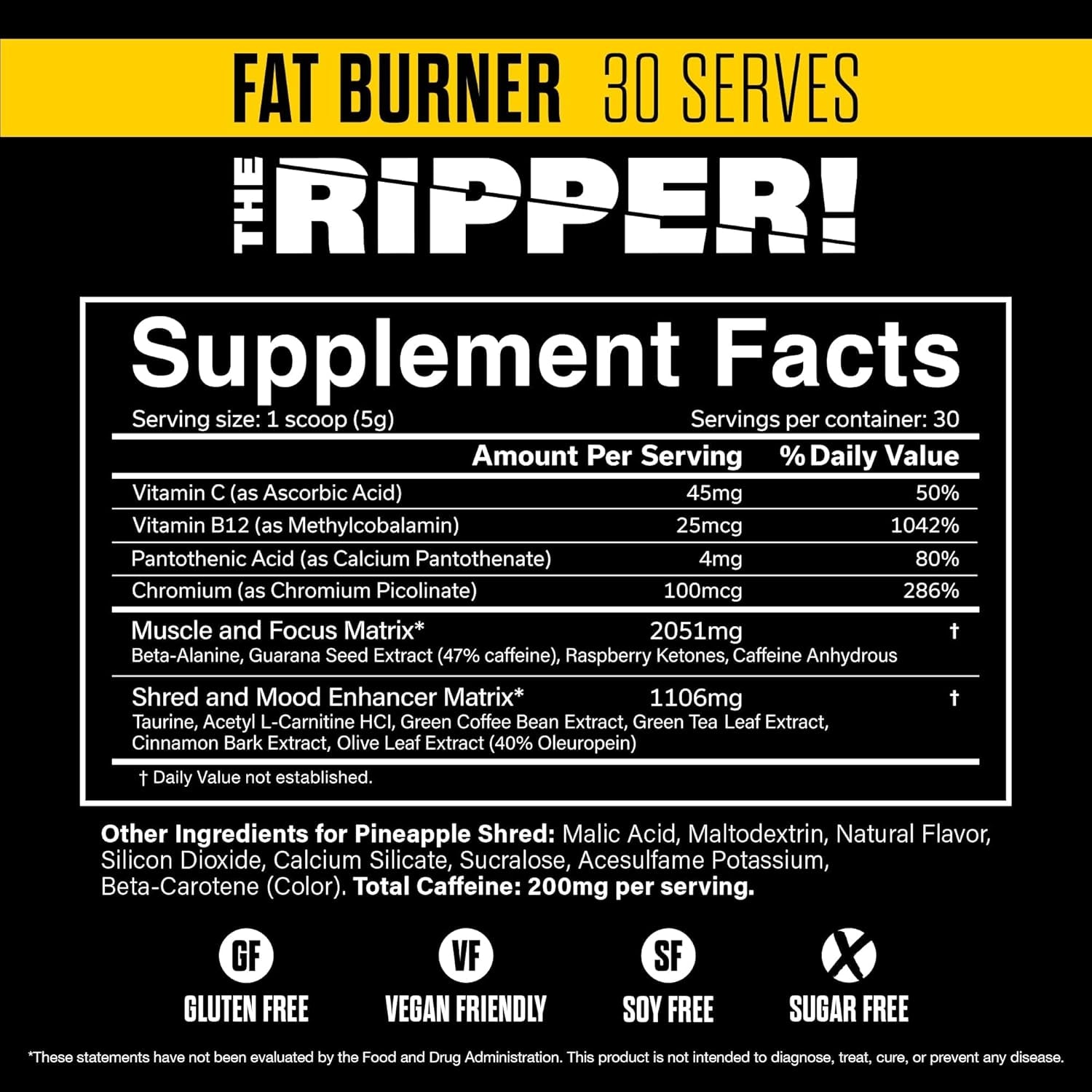 JNX SPORTS the Ripper! Fat Burner Pre Workout for Men & Women – Thermogenic Fat Burning Powder & Appetite Suppressant, Boost Energy & Endurance – Pineapple Shred, 30 Servings