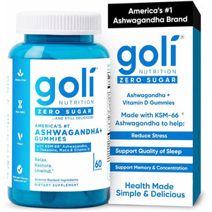 Goli Zero Sugar Ashwagandha Gummies with KSM-66, L-Theanine, Maca and Vitamin D - No Sugar Alcohols - Vegan, Keto-Friendly, Non-Gmo