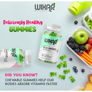 WIXAR NATURALS Sea Moss Gummies - Natural Irish Sea Moss and Bladderwrack with Burdock Gummy - 60 Gummies - Vegan - Healthy Immune, Gut & Overall Wellness Support - Herbal Alkaline Supplements