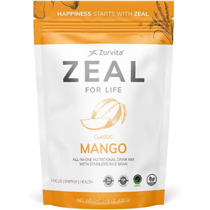 Zurvita Zeal for Life Wellness Drink Mix - Mango Flavor - Gluten-Free, Vegan, with Biotin, Vitamins B12, C, D, E, Iron, Magnesium - 30 Servings (420G)