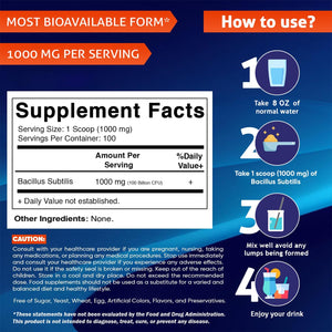 Vitamatic Bacillus Subtilis Pure Powder Probiotic Powder - Gut Health - 100 Gram - 100 Servings