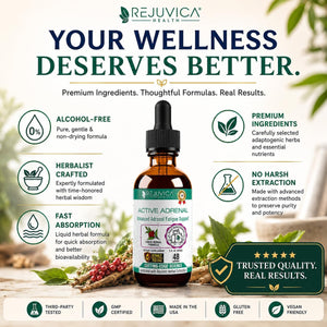 Rejuvica Health Active Adrenal - Advanced Adrenal Support Tincture - Liquid Delivery for Better Absorption - Ashwagandha, B-Vitamins, Magnesium and More