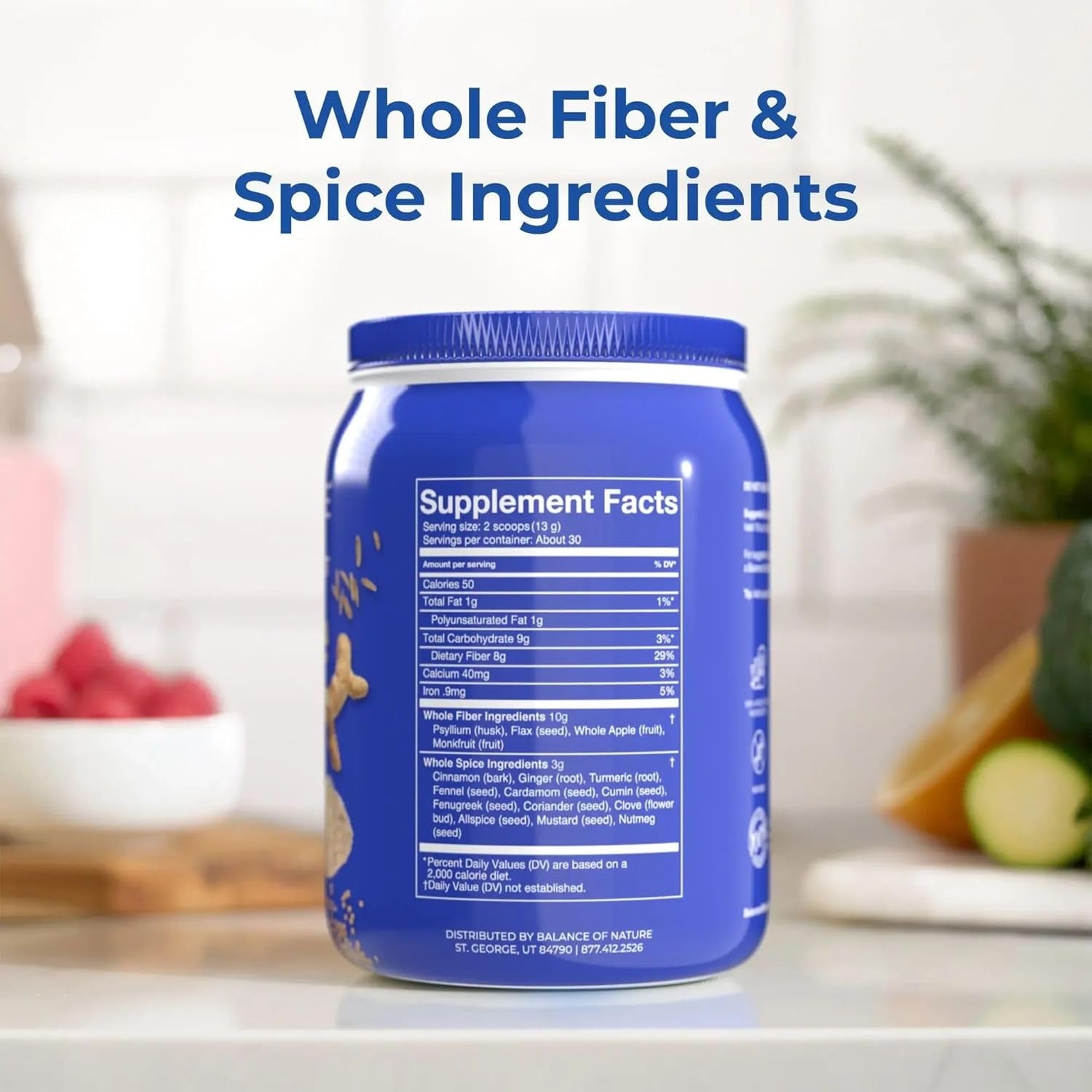 Balance of Nature Fiber & Spice - Psyllium Husk, Flax Seed, Turmeric & Apple - 30 Servings