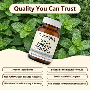 Ovouria Breath and Gut Balance - 7-In-1 Breath Control, Targets Bad Breath at the Gut Root, Natural Ingredients with Probiotics, Vegan Gluten-Free, 60 Capsules(1Pc)